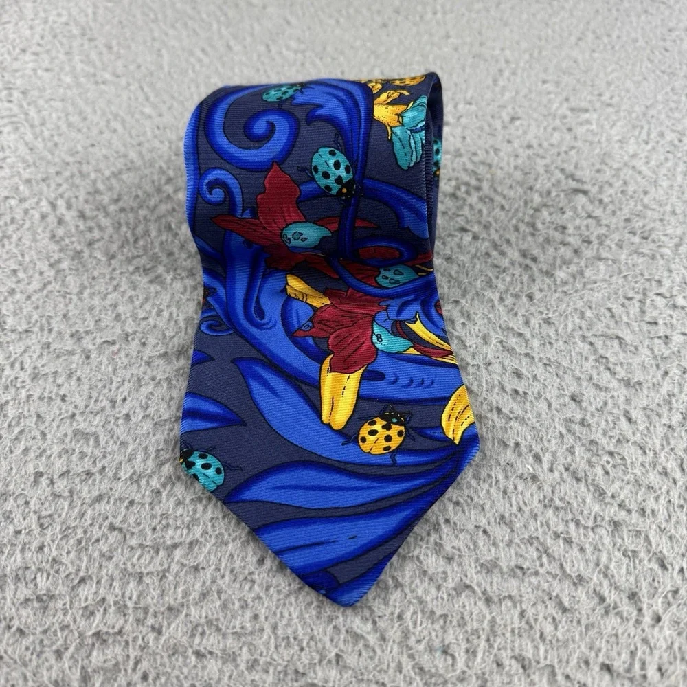 Vintage Gianni‎ Versace Neck Tie Hand Made Spain 100% Silk Ladybug Print Rare